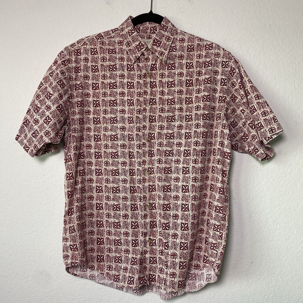 Crossings Red Geometric Short Sleeve Button‎ up Casual Med Travel Cruise Resort